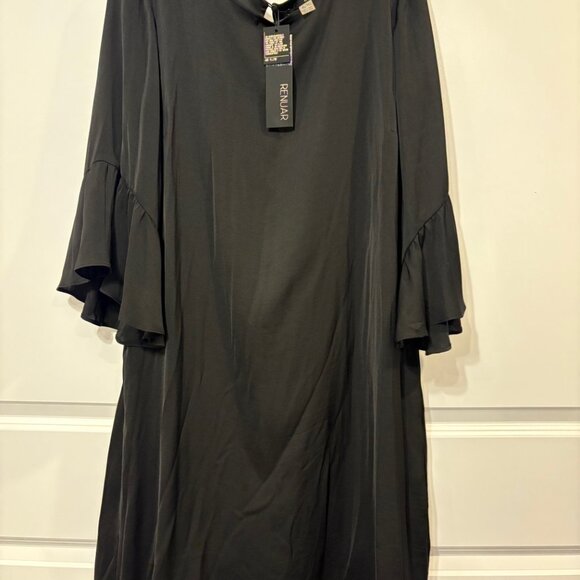 NWT Renuar XL Black Lined Dress with 3/4 Length Ruffle Sleeves - Picture 9 of 9